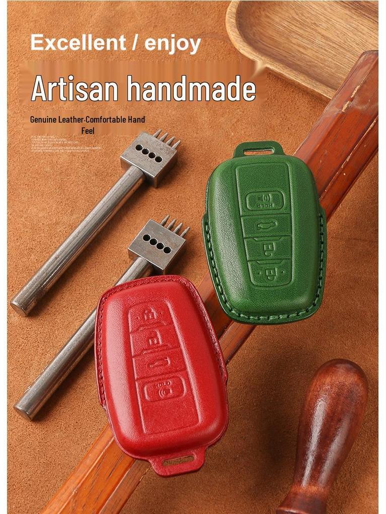 Genuine Leather Retro Key Case for 2021 Toyota Avalon Hybrid