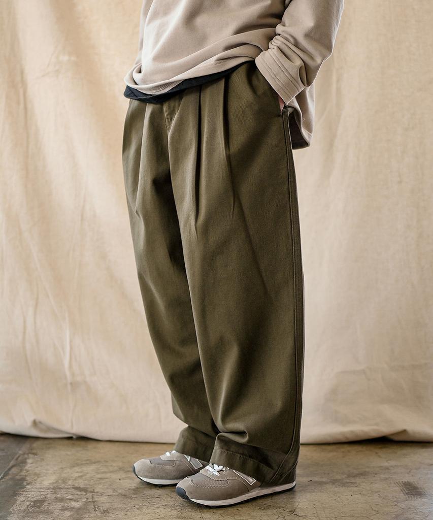 JEMUT Saturn Double-Pleat Wide Twill Pants Khaki Kjlp2606
