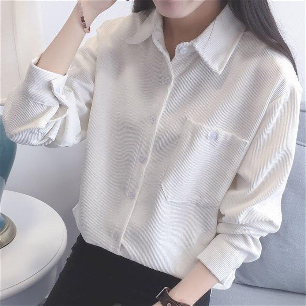 

Vintage Corduroy Women s Summer Blouses Fashion Woman Tops Women White Shirt Blouse Blusas Long Sleeve Top Female XXL білий