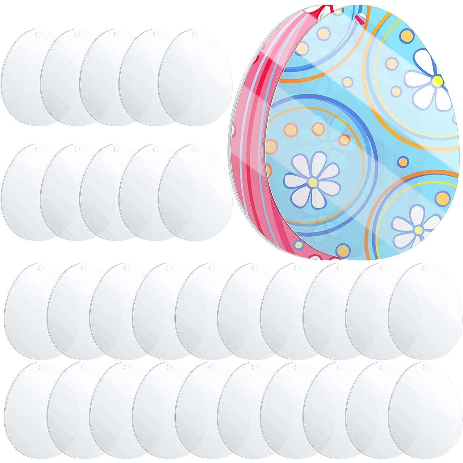 

30/50pcs Easter Acrylic Ornament Egg DIY Clear Blank Tag with Hole Tree Pendant for Spring Easter Party Hanging Decoration 30PCS