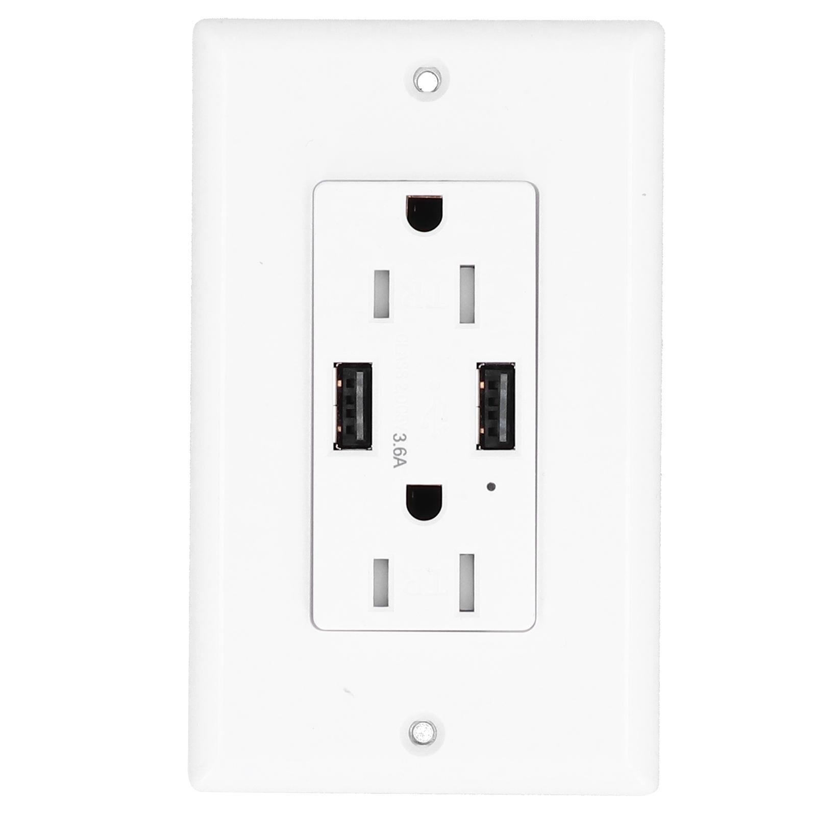 

GFCI USB Slim Receptacle Outlet Ground Fault Circuit Interrupter AC125V LDURL15A A+A 3.6A