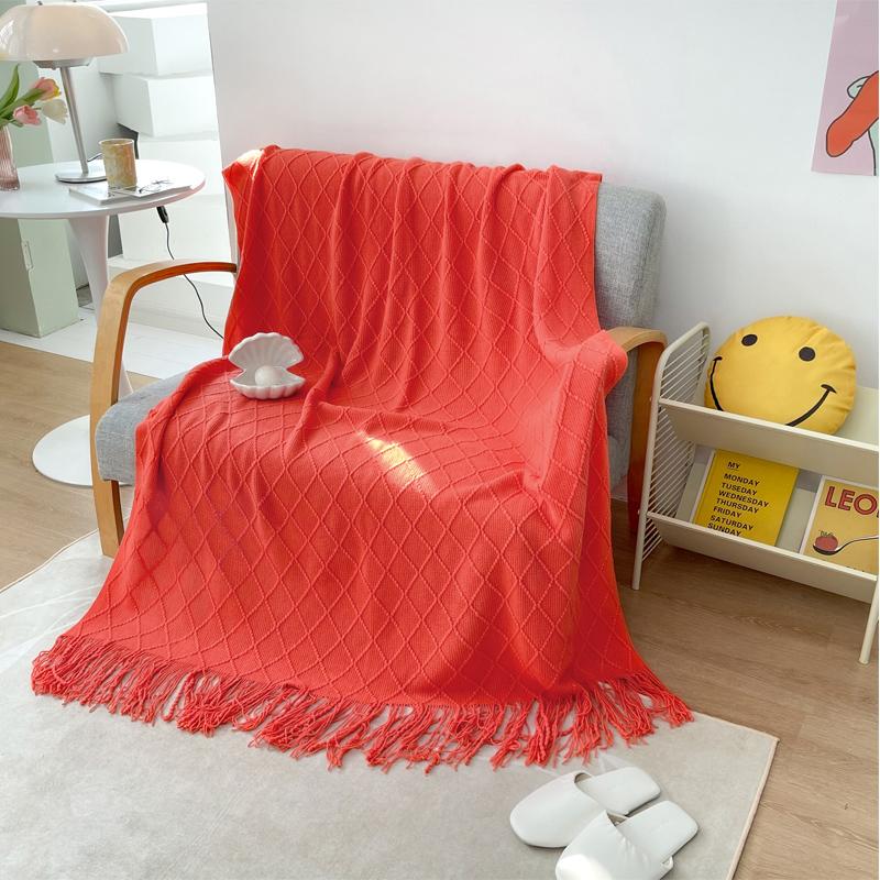 Tassel Blanket 100% Acrylic Bedside Towel Solid Color Plaid Knitted Blanket Nap/Travel Shawl Home Sofa Towel manta