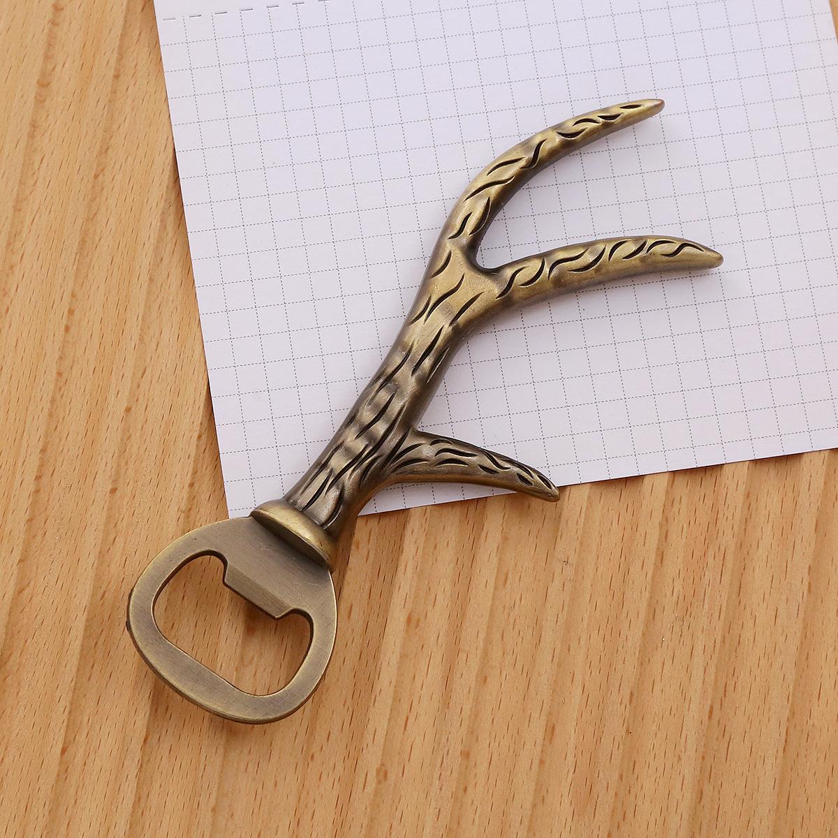 

Creative European-style home Christmas antler beer opener with metal бронзовий