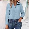 Womens V Neck Shirts Long Sleeve Casual Collared Shirt Loose Blouses Solid Color Tops With Pocket