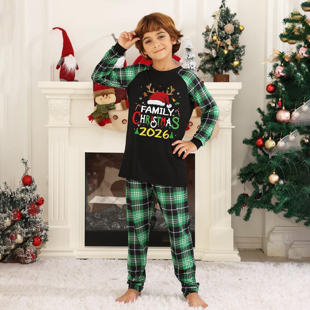 Christmas Print Family Matching Pajama Set, Round Neck Long Sleeve Top and Pants Loungewear