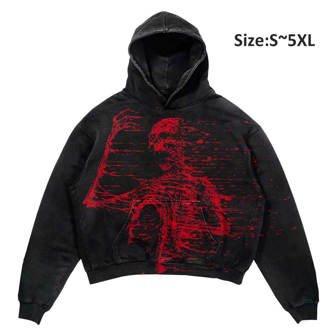 

S ~ 5XL Новая осень с принтом черепа в стиле уличный хип-хоп, ретро-толстовка большого размера, модная хлопковая свободная готическая толстовка для мужчин и женщин, топы с капюшоном