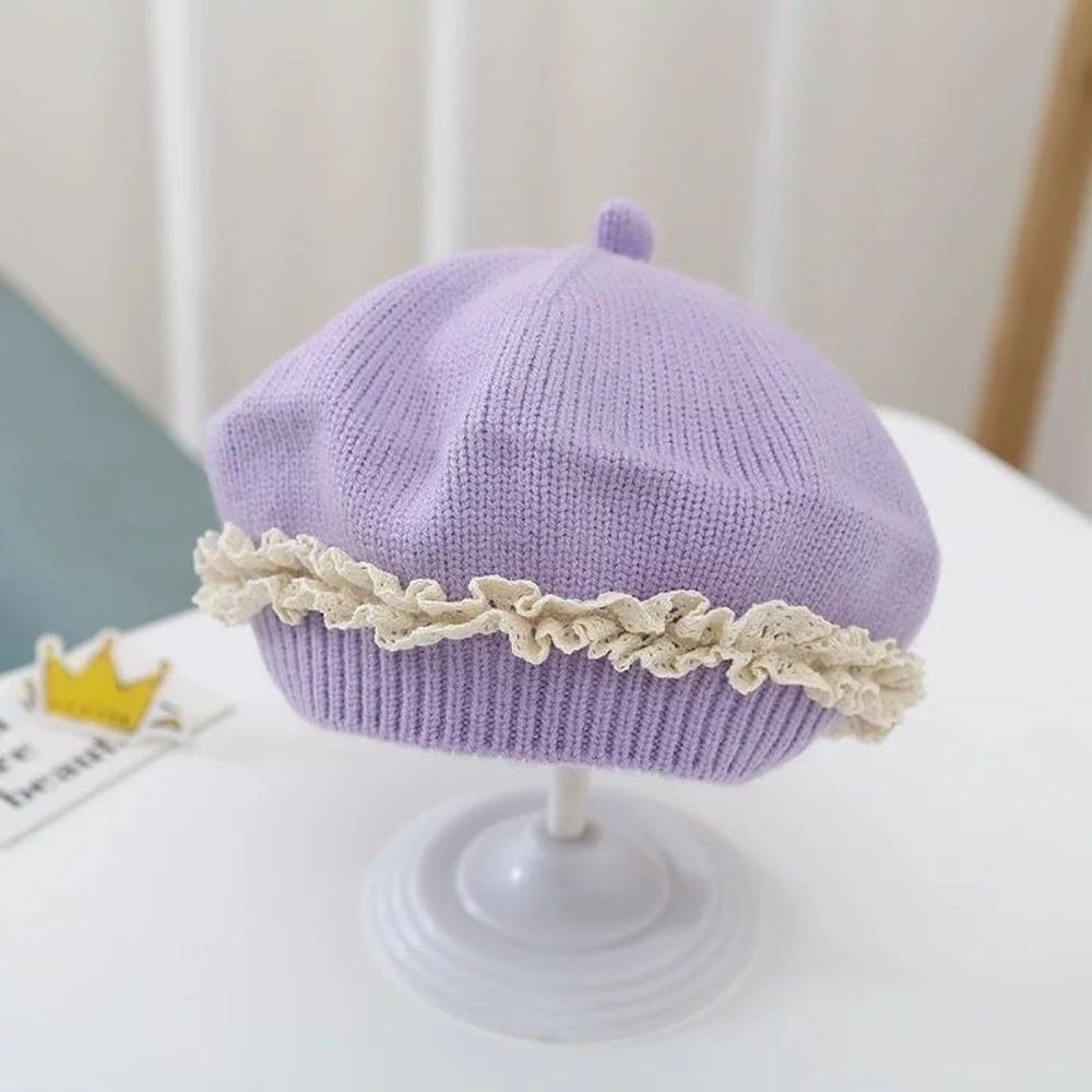 Soft Cotton Baby Beret Hat Lace Ruffled Pullover Hat Fashion Knitted Hat For Toddlers
