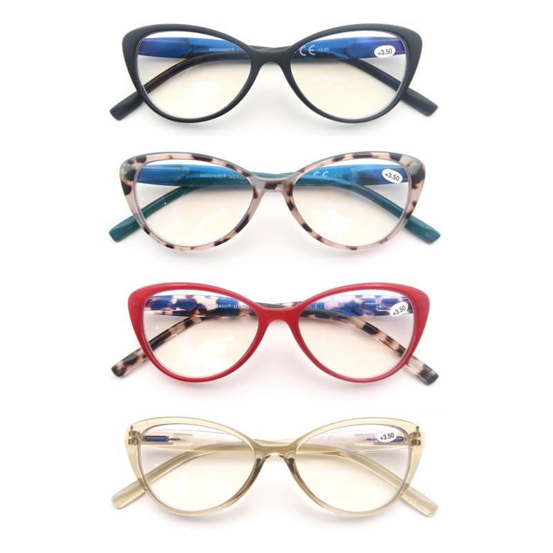 4Pack Reading Glasses For Men Women Round/Square/Cat Eye Spring Hinge Ultra Light Readers Eyeglasses Presbyopia With Diopter