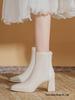 Women's Chunky Heel White Short Boots – Autumn/Winter 2025, Plus Velvet, Fashionable, Skinny Fit