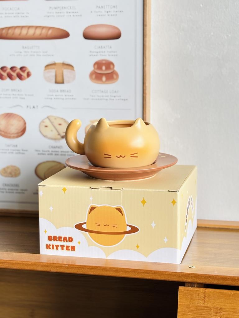 Cartoon Cat Shaped Ceramic Mug with Dish Creative Coffee Milk Tea Water Cup Cute Children Breakfast Cup Set Household Drinkware