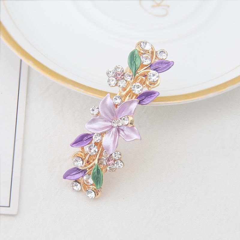 Stall Rhinestone Hairpin Painted Lacquer Flower Clip Small Flower Alloy Hairpin Ponytail Spring Clip