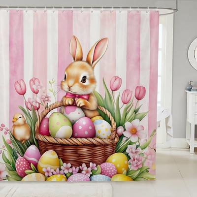 Happy Easter Shower Curtain,Easter Colorful Eggs Bathroom Curtain Kids Girls Boys Adult Room Decor,Chic Spring Flower Waterproof