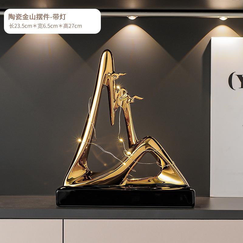 Ceramic Crafts Abstract Geometric Sculpture Hollow Out Gold Mountain Decorative Figurines Home Decoration Accessories