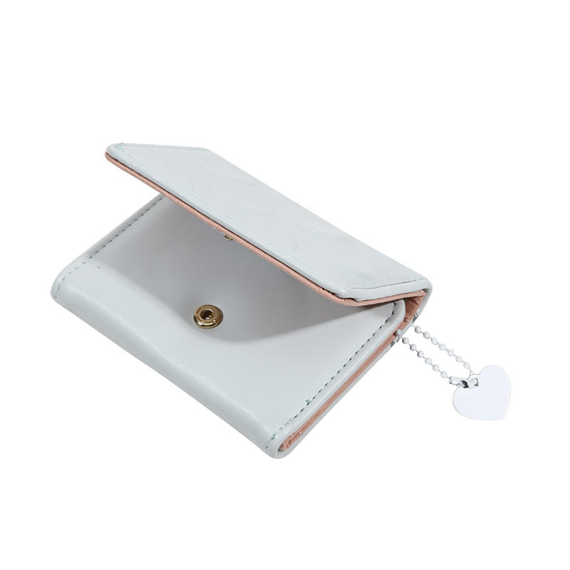 Women Cute Heart Embossed Slim Leather Wallet Small Trifold Wallet Cash Pocket Card Holder with ID Window