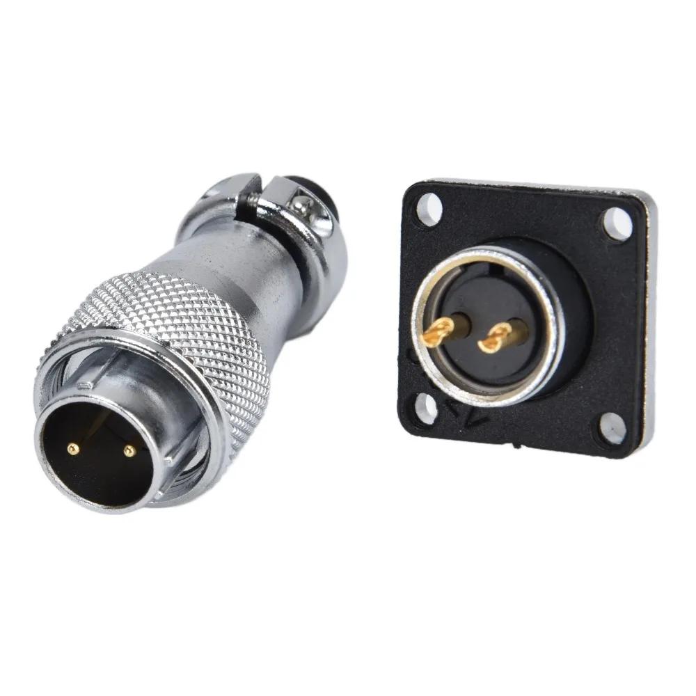 WS16 2 Pin Aviation Connector Adapter AC 500V 10A Waterproof Aviation Plug Socket Metal Threaded Zinc Alloy Power Connector