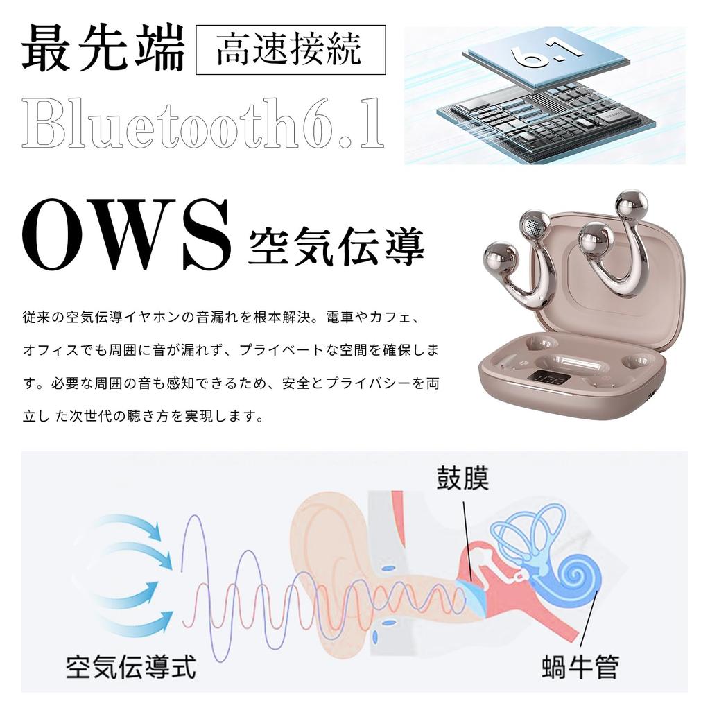 Meisei Shop Bluetooth Wireless Air Ear Open Sound ENC Noise Hours Continuous Touch Water for Web Compatible with iPhone and Champagne Gold 6.1
