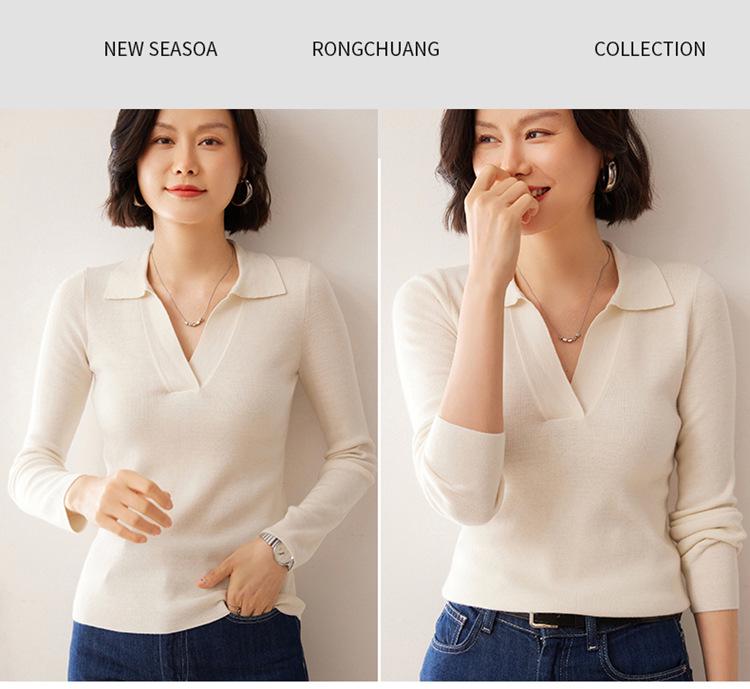 Women's Loose Cashmere Polo Neck Sweater - Autumn/Winter Long Sleeve Knit Pullover