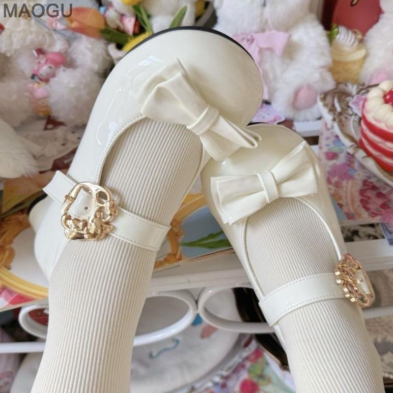 Lolita Shoes for Women Round Toe Bow Mary Janes Cute Sweet Ladies Spring Summer Low Heel Pumps Zapatos De Mujer Size 35-40