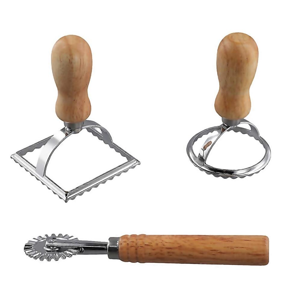 For 3pcs Ravioli Stamp Maker Cutter With Roller Wheel Setmold With Wooden Handle For Pastadumplings