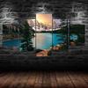 Mountains Lake National Park Canvas 5 Piece Five Panel Wall Print Modern Art Poster Picture Home Decor Gift For Him For Her
