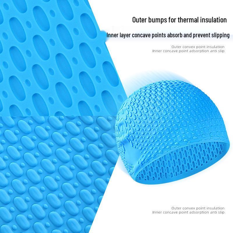 Summer Silicone Water Drop Swim Cap - Extra Elasticity, Ear Protection, Large Size for Long Hair, Comfortable Fit.