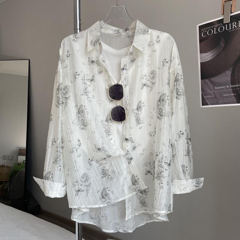 Women s Printed Sun Protection Jacket - Loose Summer Gauze Cardigan 2026 M светло-серый