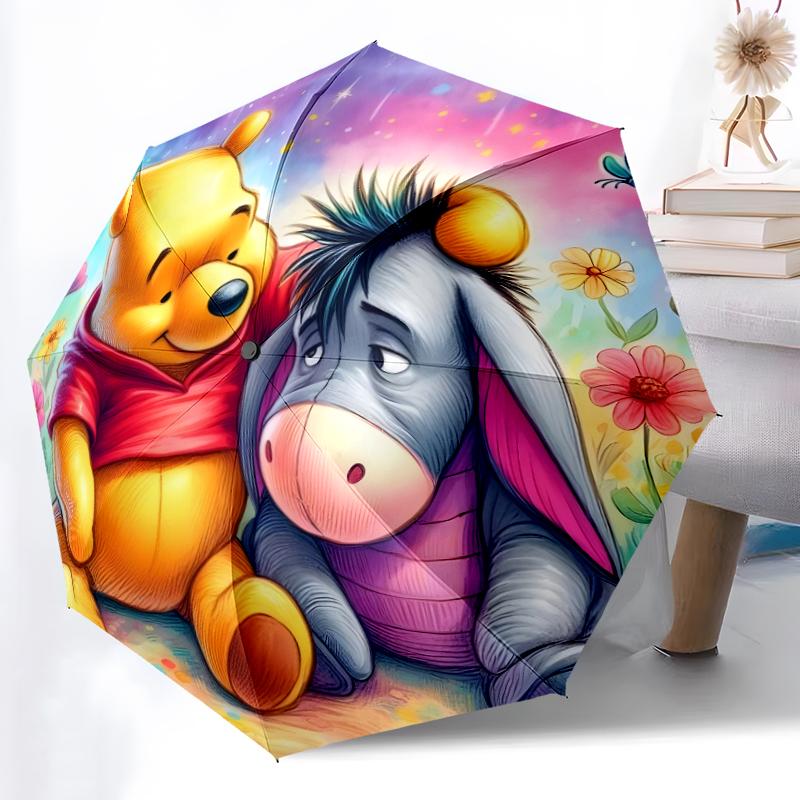 1pc Sturdy 8-Bone Auto Umbrella, Pooh And Eeyore Honey Pot Umbrella, Digital Printed, Foldable Umbrella for On-the-Go Outdoor Use