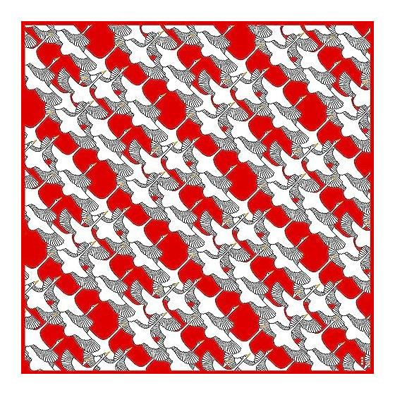 Hama pattern large cloth (furoshiki 90cm) Shukuzuru red