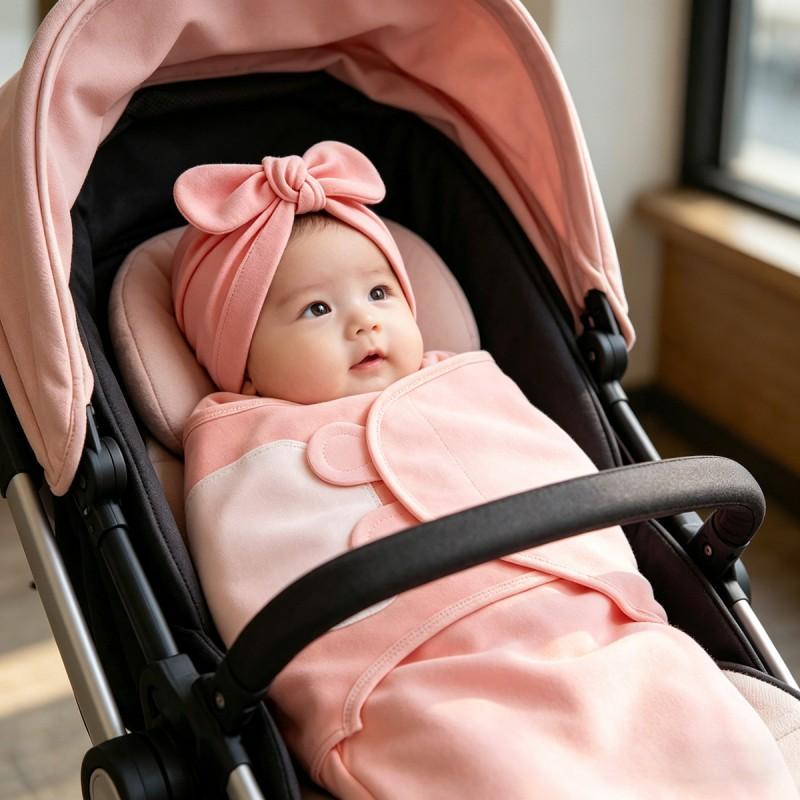 Newborn Cotton Swaddle Wrap With Bow Hat Set Fall Baby Sleep Calm Startle Reflex