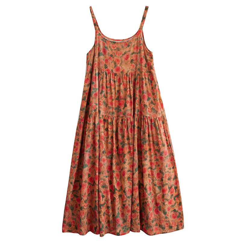 2025 Summer Cotton Linen Patchwork Long Sling Dress