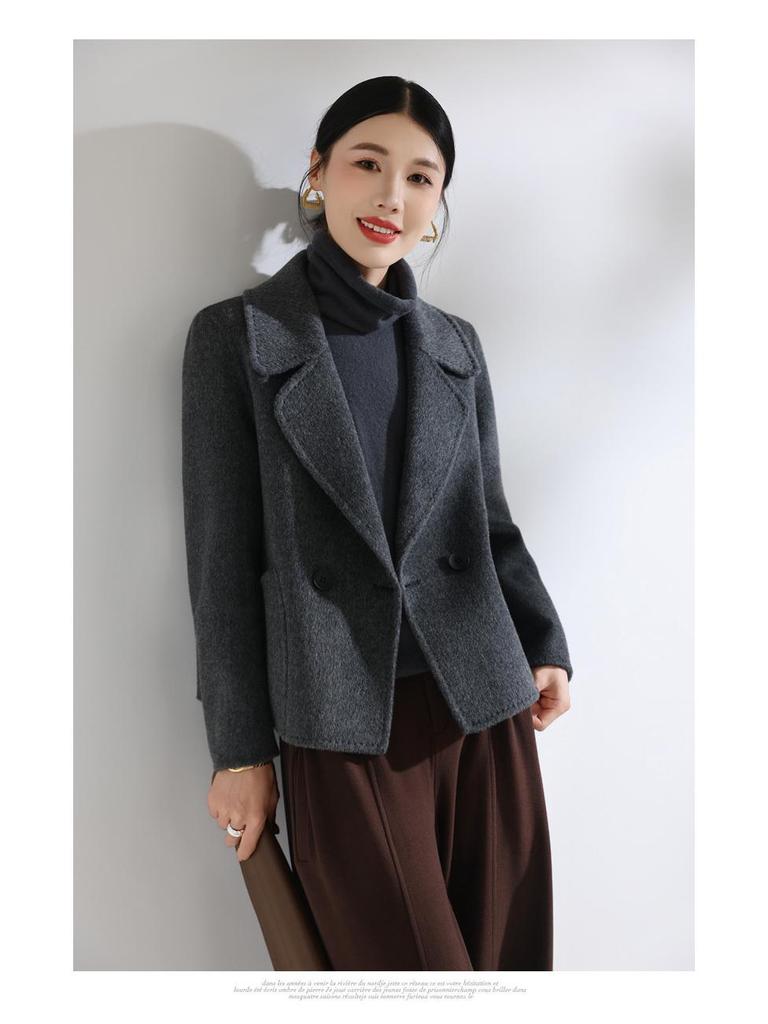 Cappotto di Lana Double-Face Stile Coreano 2025 per Donna - Versatile Lunghezza Corta, Moda Autunno & Inverno, Vestibilità Larga, Taglia Petite