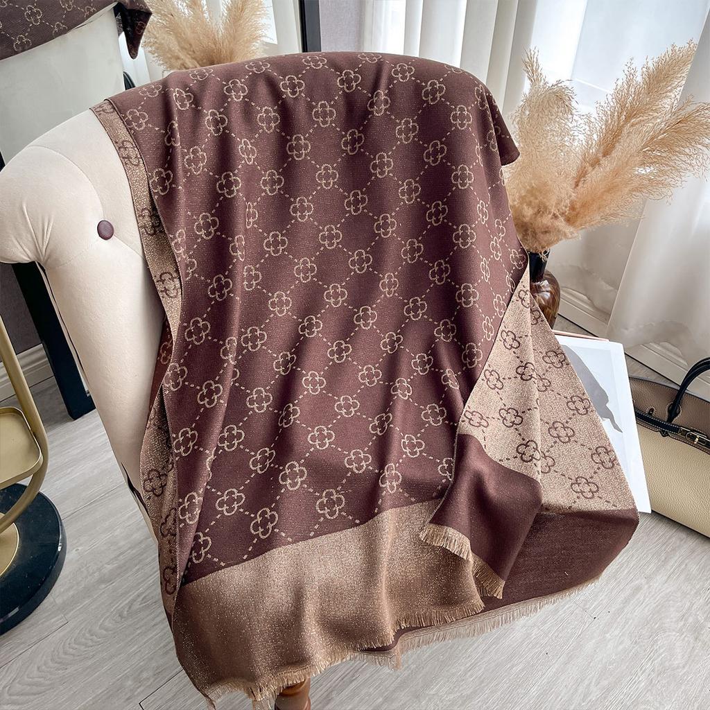 Spring And Summer Shawl With Four-Leaf Flower Imitation Cashmere Scarf High-End Fashion Long Scarf Shawl Versatile Scarf