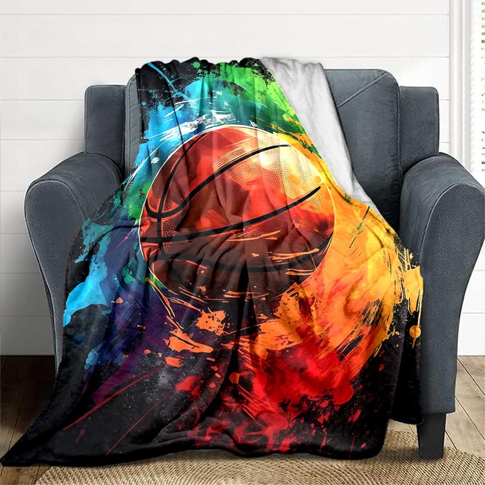 1pc Basketball Colors Blanket, Lightweight Flannel Throw Blanket for Sofa, Bed, Travel, Camping, Living Room, Office, Couch082
