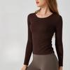 Long Sleeve Yoga Shirt Women Solid Color Slim Fit Gym Top Breathable Ribbed Gym Running Top Female Sportswear Workout Clothes