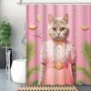 Duschvorhang: Entzückende Katze in einem stilvollen Blumenkleid für eine verspielte und skurrile Badezimmerdekoration