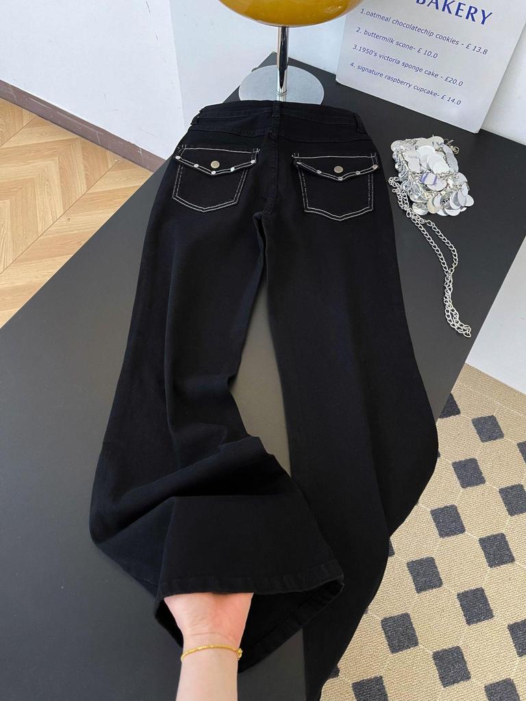 American High Street Micro-flare Bell Bottom Jeans - Women's Relaxed Fit, Floor-length, 2026 Spring Collection