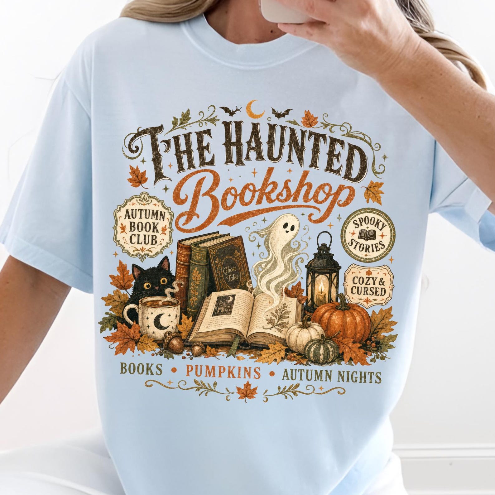 Retro Haunted Book Shop Shirt, Ghostly Book Club Shirt, Cozy Autumn Reading Pumpkin Shirt, Spooky Library Shirt, Bookish Halloween 3XL
