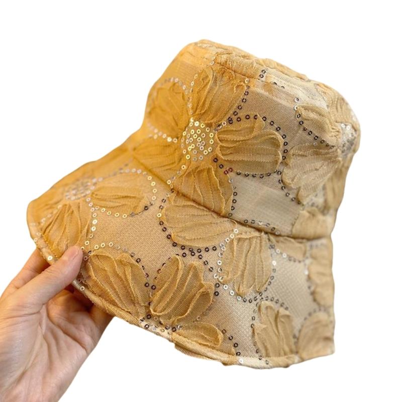 Elegant Lace Flower Fisherman Hat For Women, Breathable Mesh Sun Hat With Outdoor Sun Protection