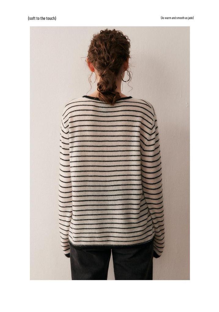 Women's Casual Versatile Cashmere Knit Pullover Sweater - Soft, Skin-Friendly, Slimming Loose Fit for Layering
