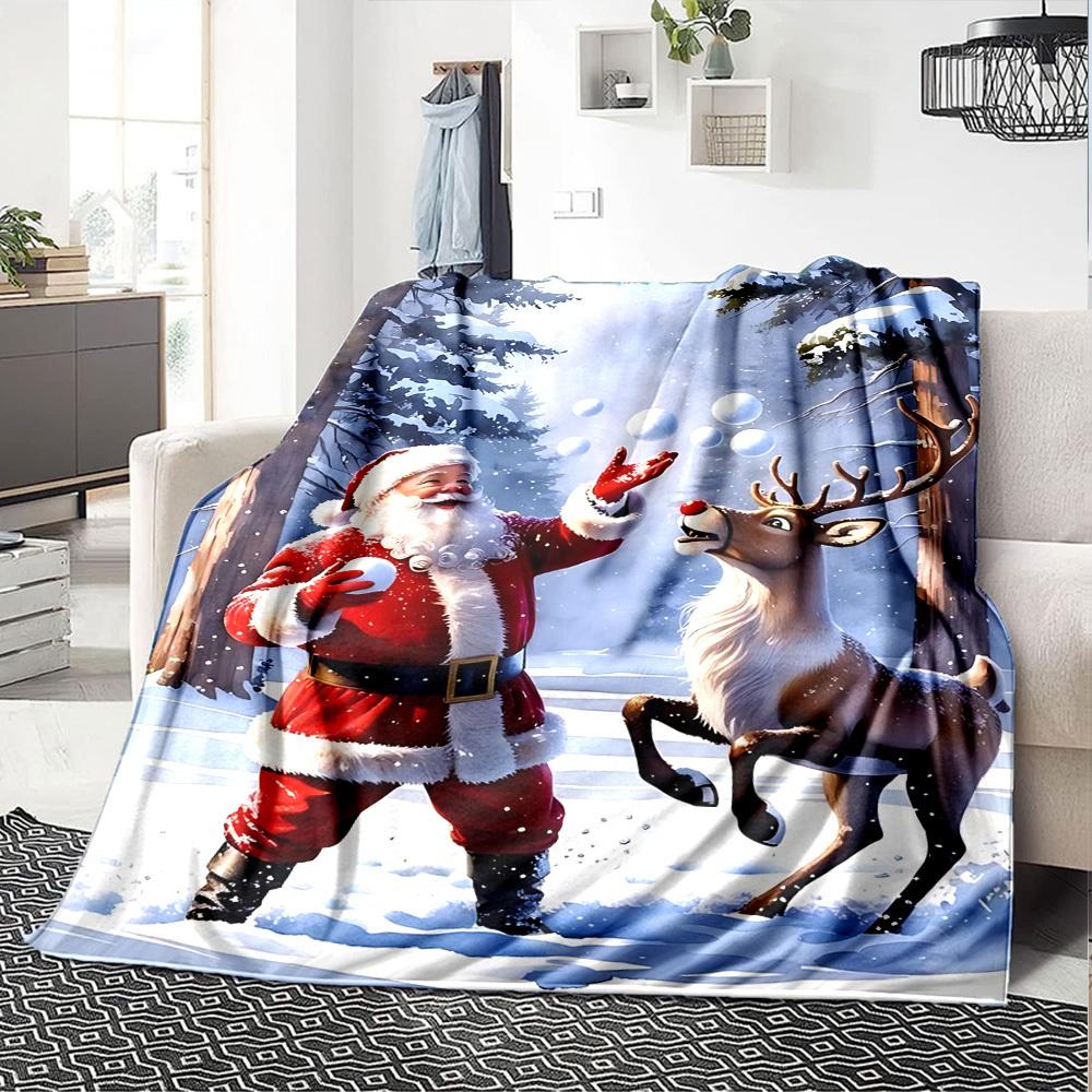 1pc Santa Claus Snowballs Blanket Lightweight Flannel Throw for Sofa Bed Travel Camping Livingroom Office Couch Chair