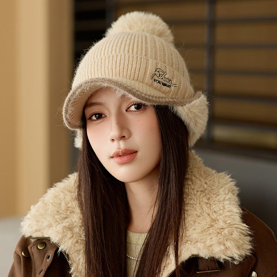 Casquette de baseball tricotée en fourrure épaisse pour femme, couleur unie, automne et hiver