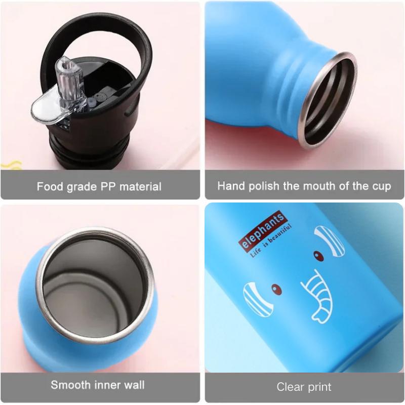500ML Cartoon Elephant Children's Stainless Steel Sports Water Bottles Outdoor Cycling Camping Beach Water Bottle Kids Drinkware