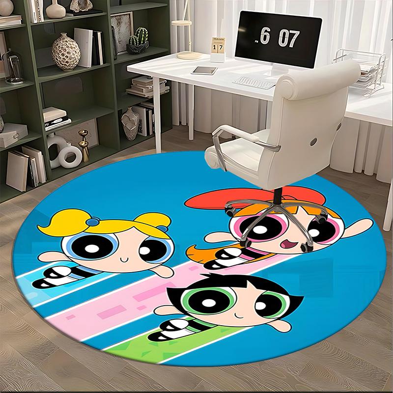 Powerpuff Girls Office Carpet Chair Mats for Desk, Non-Slip Floor Protector, Cute Cartoon Design, Suitable for Home Office Living Room Bedroom Kitchen