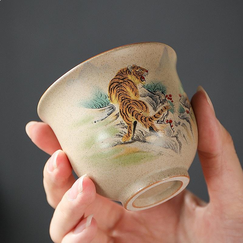 Coarse Pottery Tea Set Twelve Zodiac Tea Tasting Cups Retro Chinese Kung Fu Single Master Cup Tea Cup Set Chinese Tea Set
