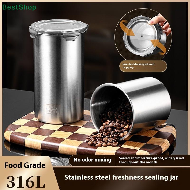 Storage Jars 500/900/1400ml Stainless Steel Sealed Container Jar Kitchen Barrel Organizer For Fresh Grain Vegetable Coffee