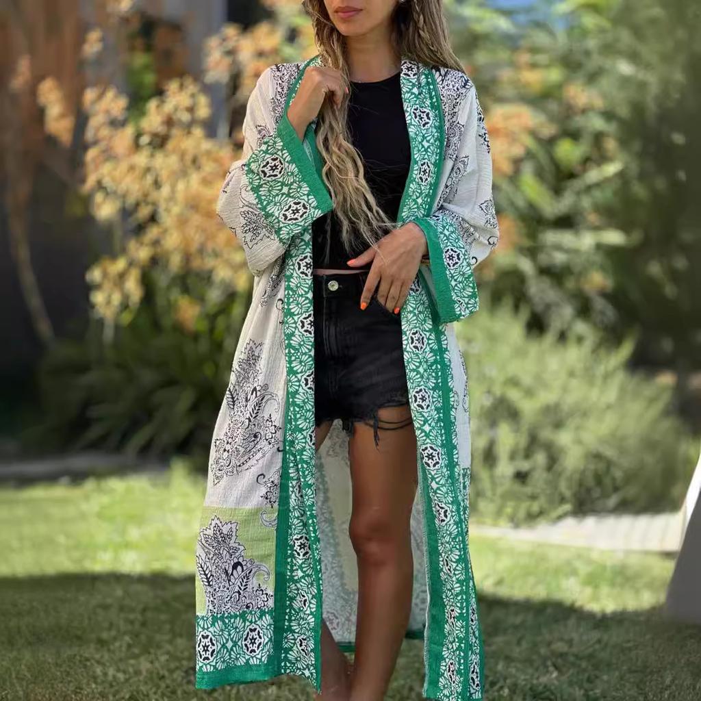 Jarní a podzimní dámský módní kardigan s dlouhým rukávem, ležérní, nadměrná velikost, potištěný kardigan