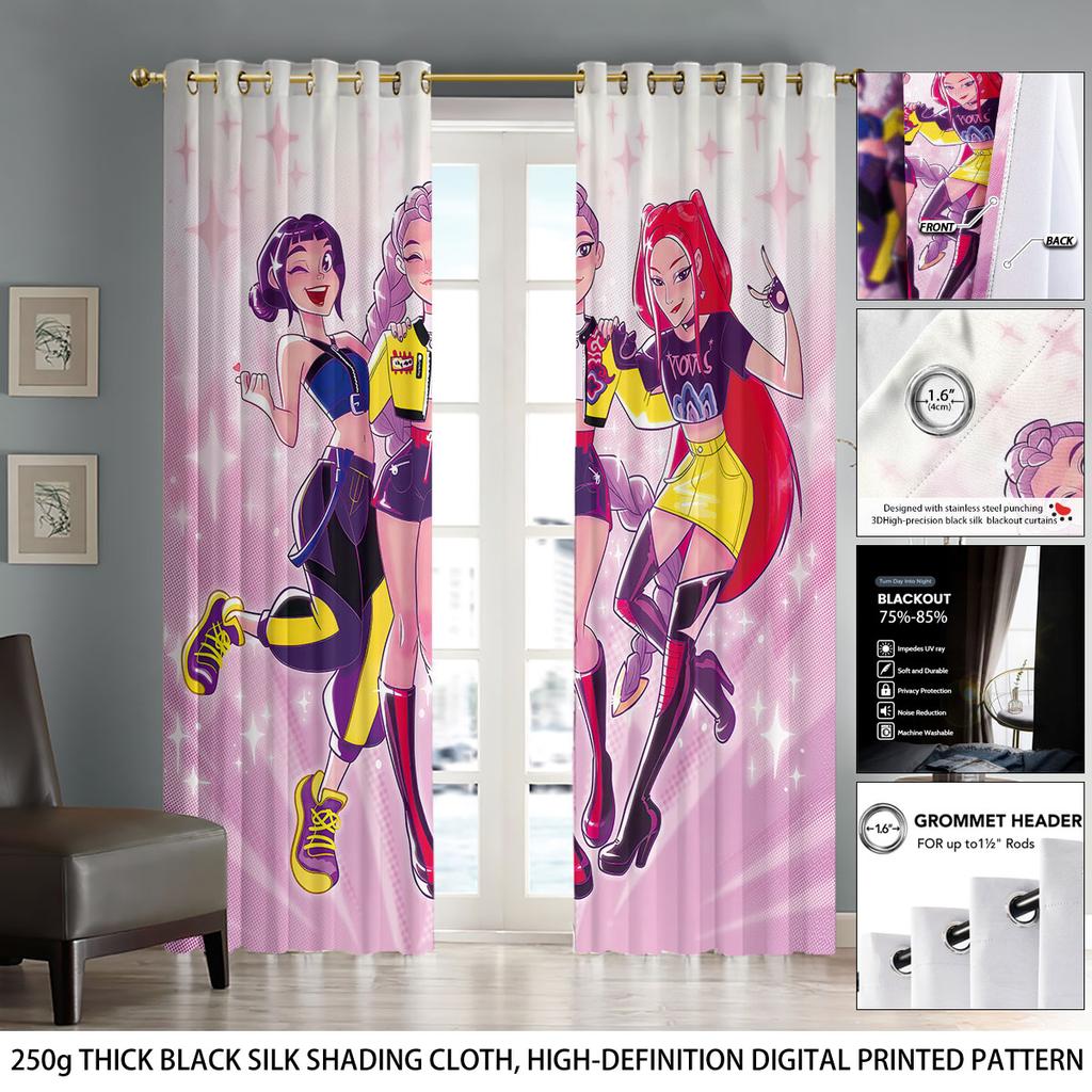 2pcs K-Pop Demon Hunters print blackout curtain insulation multiple size living room bedroom decoration, machine washable