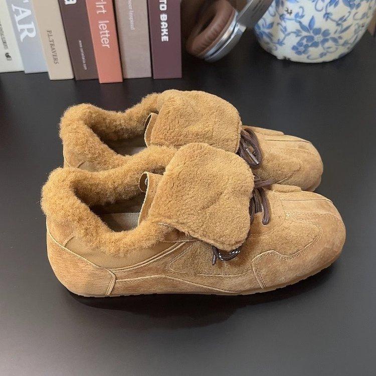 

Зимние бархатные теплые флип немецкие кроссовки женские 2024 новые универсальные пушистые туфли повседневные спортивные хлопковые туфли прилив 40