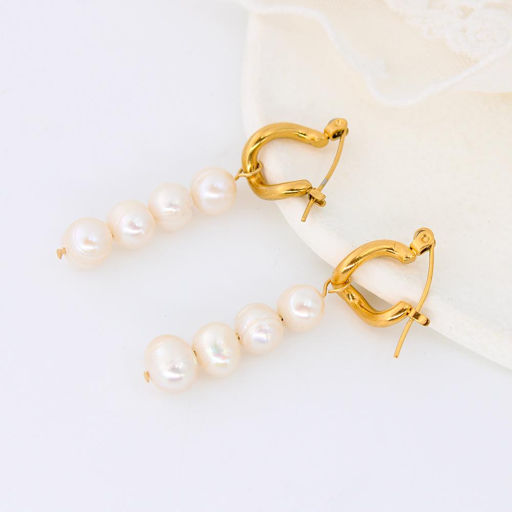 Freshwater Pearl Stainless Steel Dangle Earrings: Irregular Fashion Design for Women