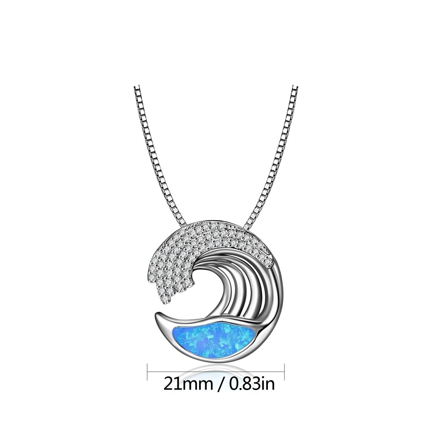 Ins Style Hawaiian Blue Opal Wave Necklace Wave Pendant Sweater Chain Opal Necklace Beach Ocean Collection 20inches